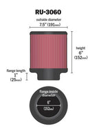 K&N Universal Rubber Filter 6in Flange ID / 7.5in OD / 6in Height / Round Straight