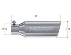 MBRP Universal Tip 4in OD 2.5in Inlet 12in Length Angled Cut Rolled End Clampless No-Weld T304