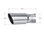 MBRP Universal Tip 6in OD 5in Inlet 15.5in Length 30 Deg Bend Angled Rolled End T304