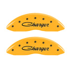 MGP 4 Caliper Covers Engraved Front & Rear Cursive/Charger Yellow finish black ch