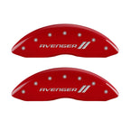 MGP 4 Caliper Covers Engraved Front & Rear With stripes/Avenger Red finish silver ch