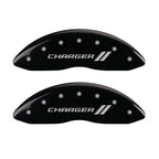 MGP 4 Caliper Covers Engraved Front & Rear With stripes/Charger Black finish silver ch