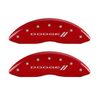 MGP 4 Caliper Covers Engraved Front & Rear With stripes/Dodge Red finish silver ch