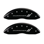 MGP 4 Caliper Covers Engraved Front & Rear With stripes/Durango Black finish silver ch