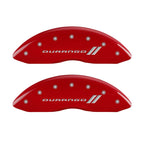 MGP 4 Caliper Covers Engraved Front & Rear With stripes/Durango Red finish silver ch