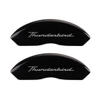 MGP 4 Caliper Covers Engrvd Front No bolts/Tbird Engrvd Rear/Tbird Emblem Blk fnsh slvr ch