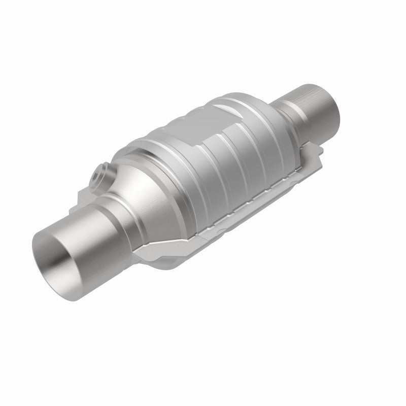MagnaFlow Univ Conv 2in In/Out Ctr/Ctr Round 9in Body L x 5.125in W x 13in Overall L Single O2 Port