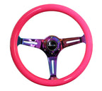 NRG Classic Wood Grain Steering Wheel (350mm) Neon Pink Painted Grip w/Neochrome 3-Spoke Center