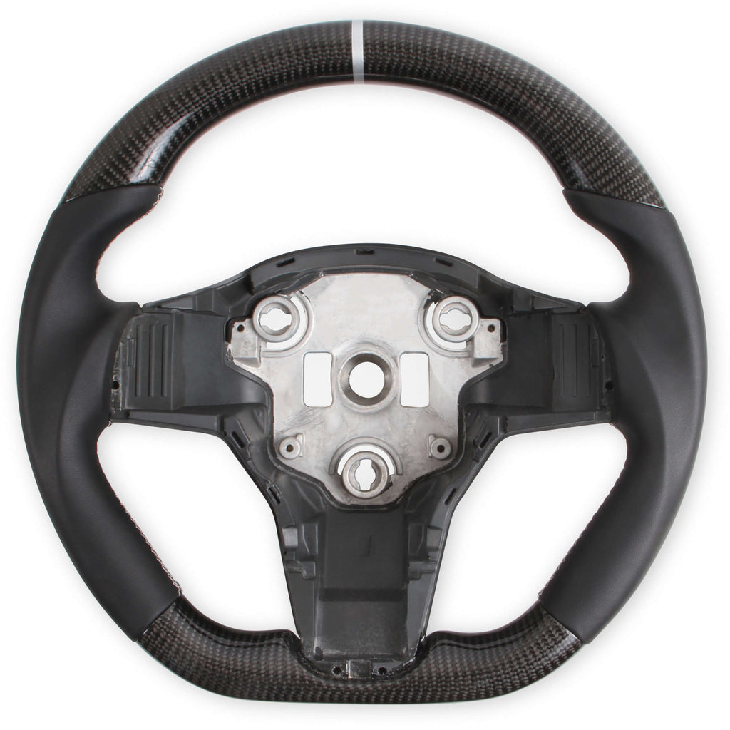REKUDO STEERING WHEEL - CARBON FIBER WITH LEATHER GRIPS 2017-2021 Tesla Model 3 & 2020-2021 Tesla Model Y FI Performance