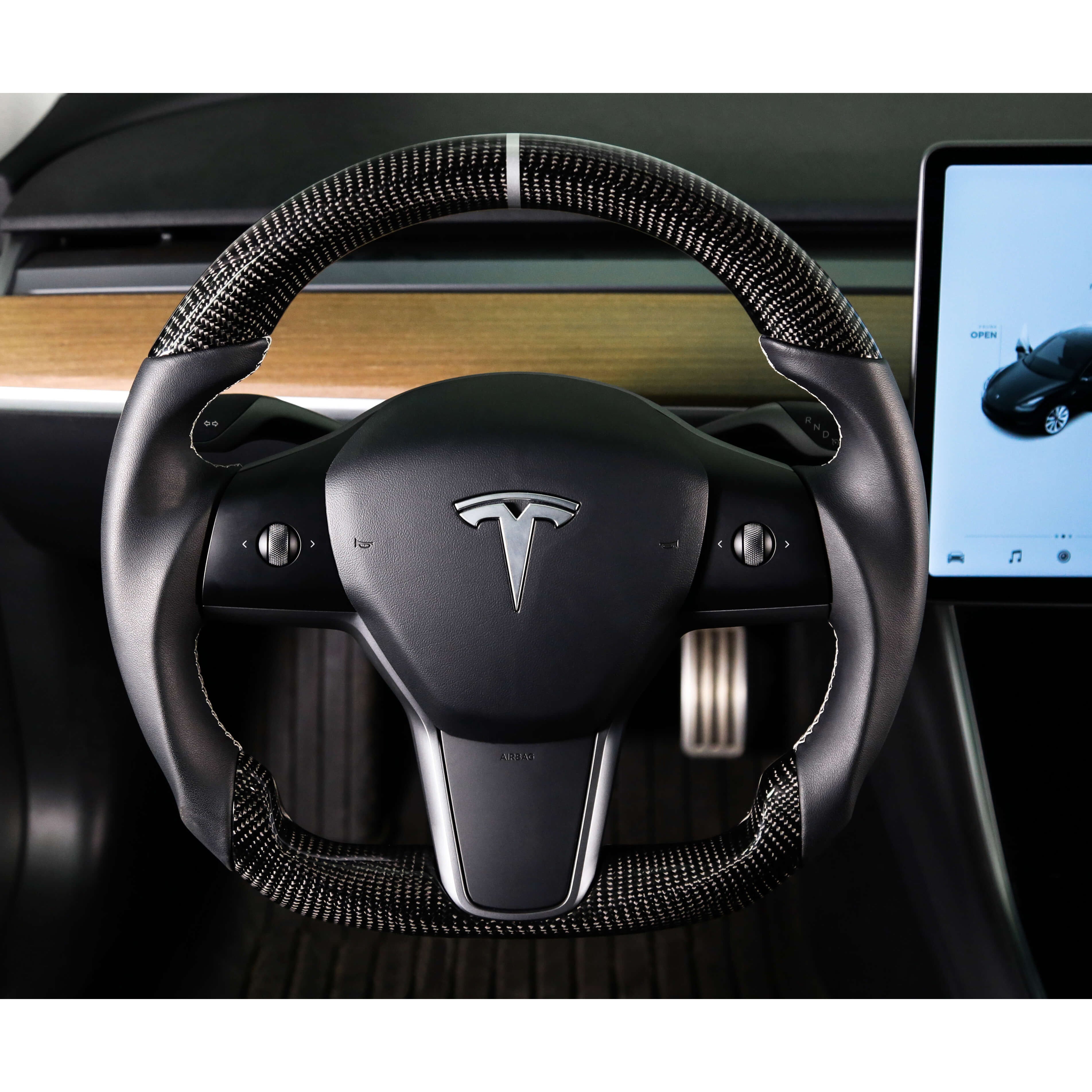 REKUDO STEERING WHEEL - CARBON FIBER WITH LEATHER GRIPS 2017-2021 Tesla Model 3 & 2020-2021 Tesla Model Y FI Performance