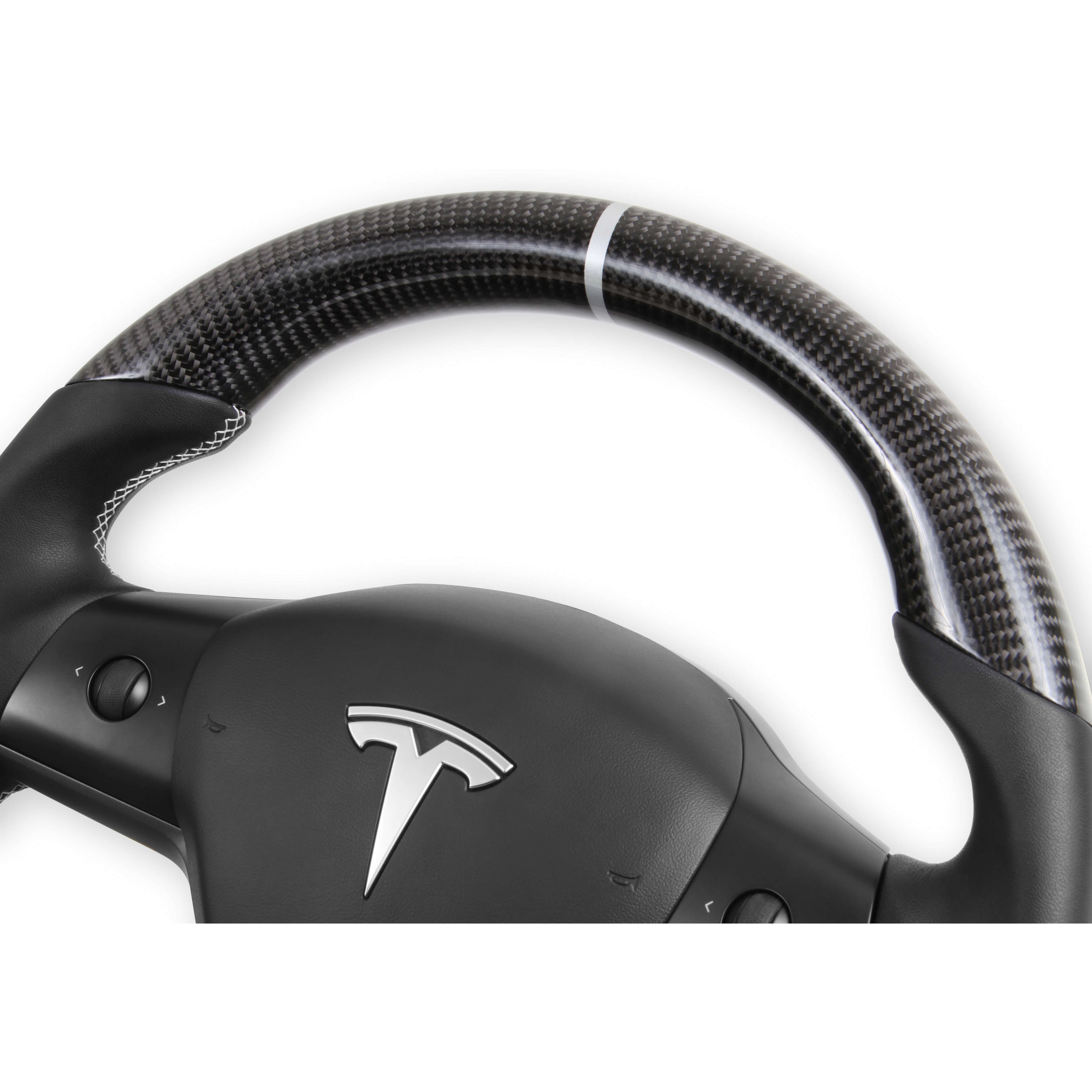 REKUDO STEERING WHEEL - CARBON FIBER WITH LEATHER GRIPS 2017-2021 Tesla Model 3 & 2020-2021 Tesla Model Y FI Performance