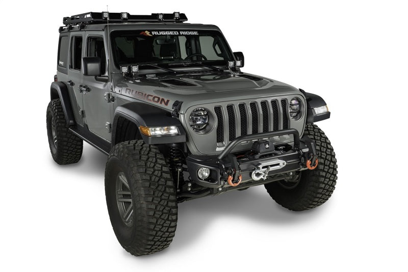 Rugged Ridge Arcus Front Bumper Tube Overrider Black 18-20 Jeep Wrangler JL Rugged Ridge Bumpers - Steel