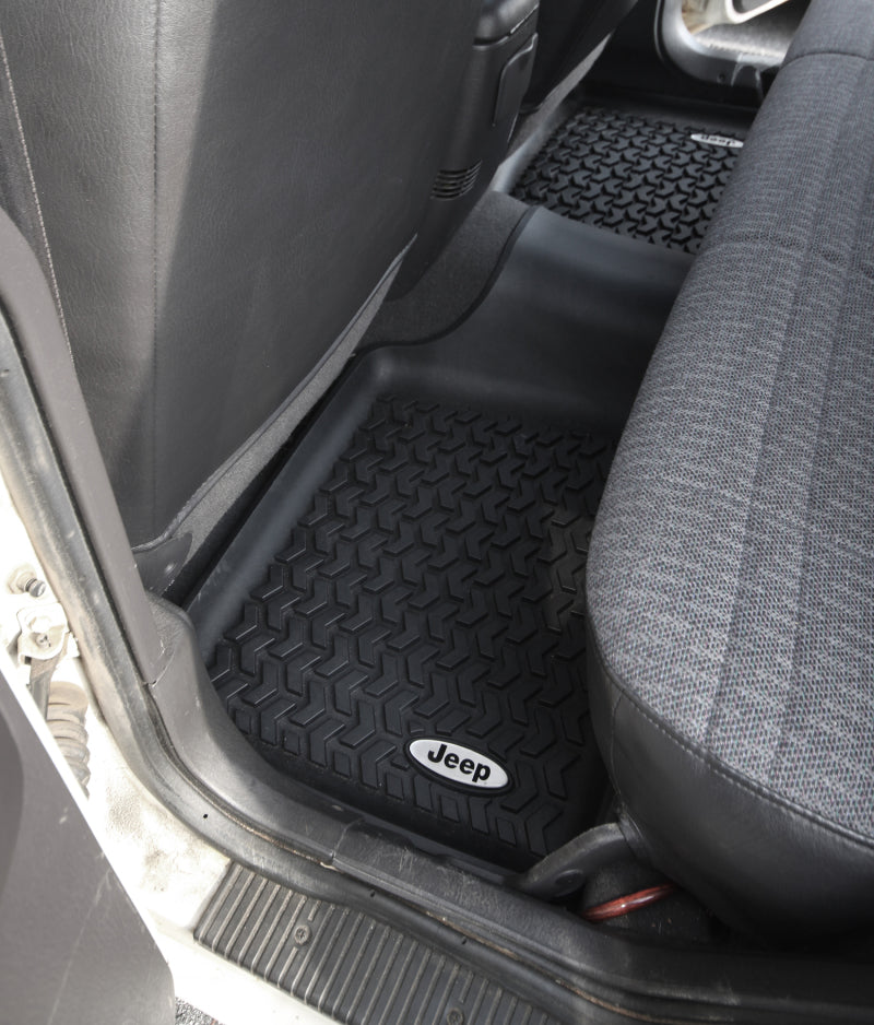 Rugged Ridge Floor Liner Rear Black 1984-2001 Jeep Logo Cherokee XJ Rugged Ridge Floor Mats - Rubber
