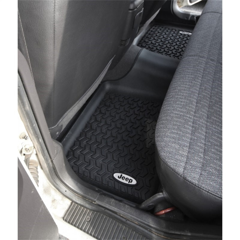 Rugged Ridge Floor Liner Rear Black 1984-2001 Jeep Logo Cherokee XJ Rugged Ridge Floor Mats - Rubber