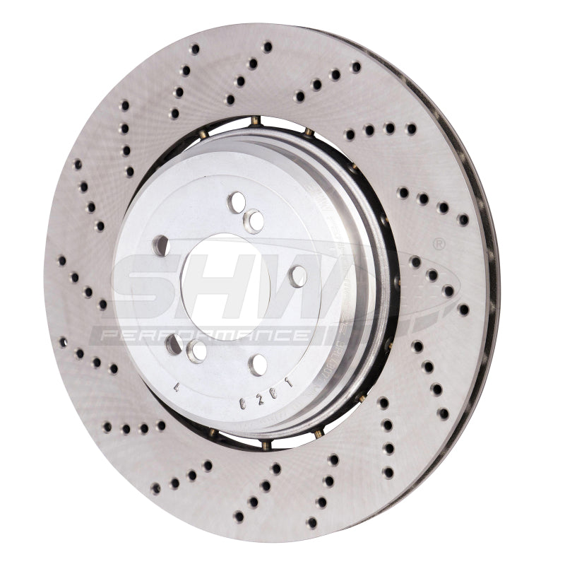 SHW 06-10 BMW M5 5.0L Left Rear Cross-Drilled Lightweight Brake Rotor SHW Performance Brake Rotors - Drilled