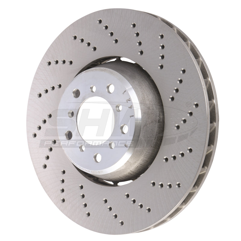 SHW 06-10 BMW M5 5.0L Right Front Cross-Drilled Lightweight Brake Rotor SHW Performance Brake Rotors - Drilled