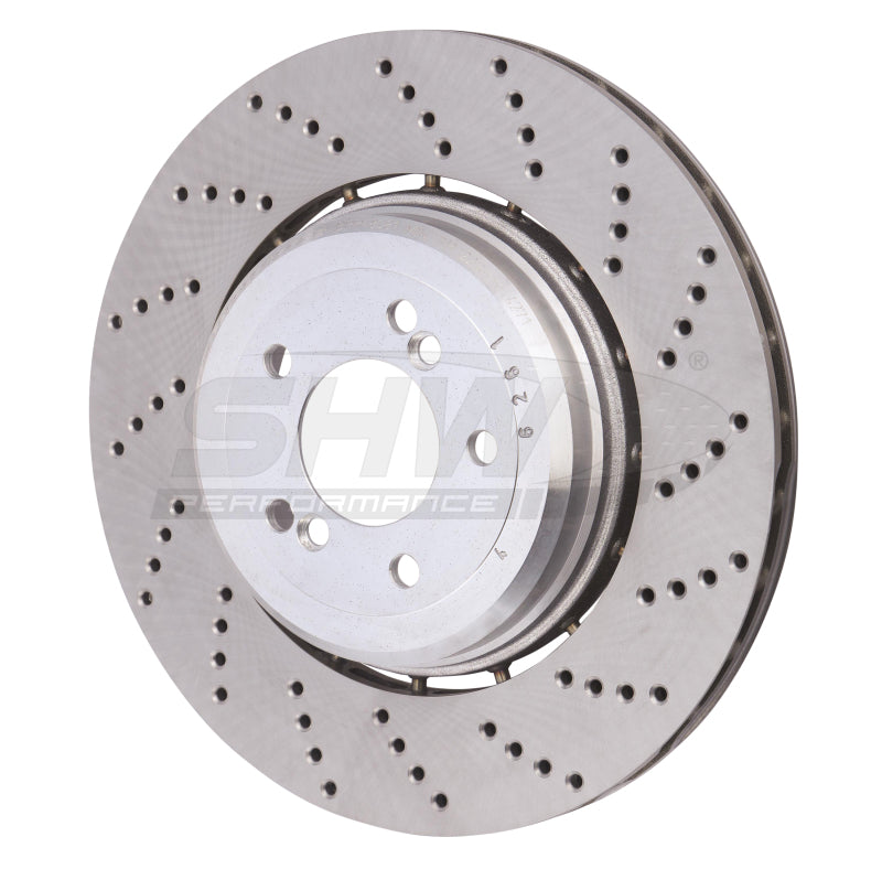 SHW 06-10 BMW M5 5.0L Right Rear Cross-Drilled Lightweight Brake Rotor SHW Performance Brake Rotors - Drilled