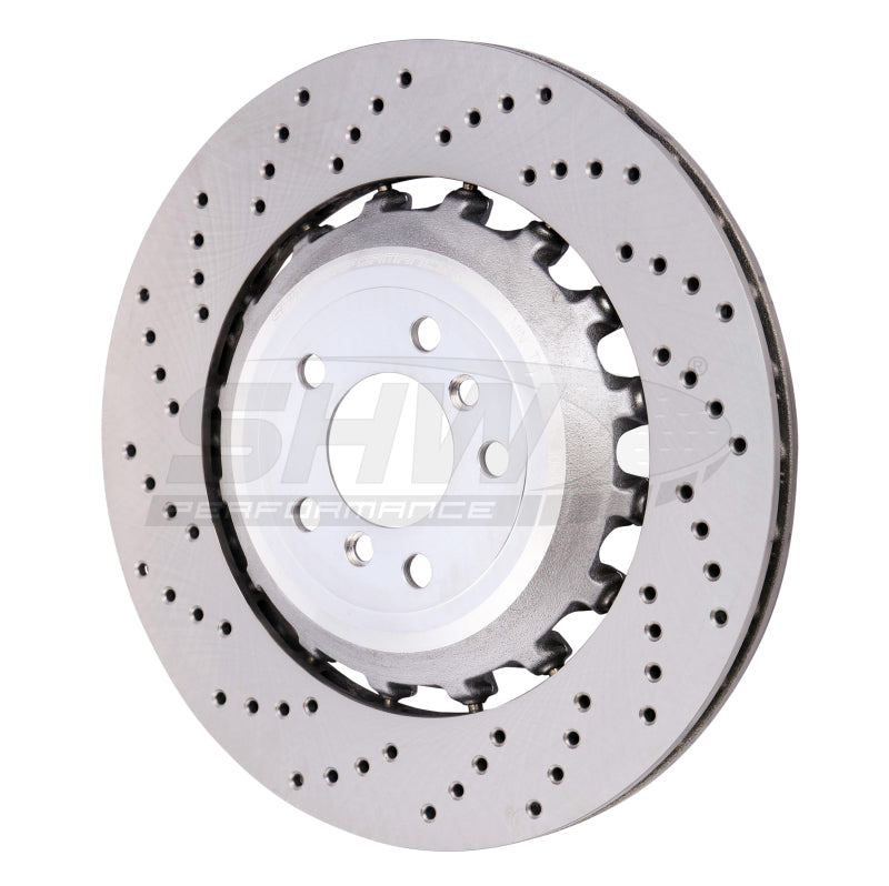 SHW 11-16 BMW M5 4.4L Left Rear Cross-Drilled Lightweight Brake Rotor SHW Performance Brake Rotors - Drilled