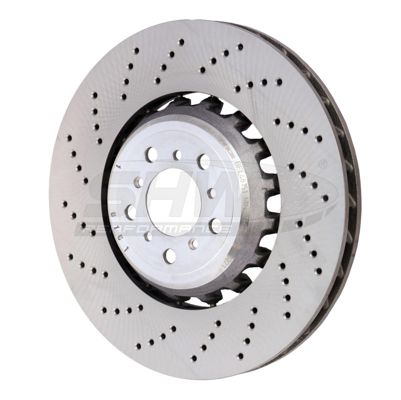 SHW 13-16 BMW M5 4.4L Left Front Cross-Drilled Lightweight Brake Rotor SHW Performance Brake Rotors - Drilled