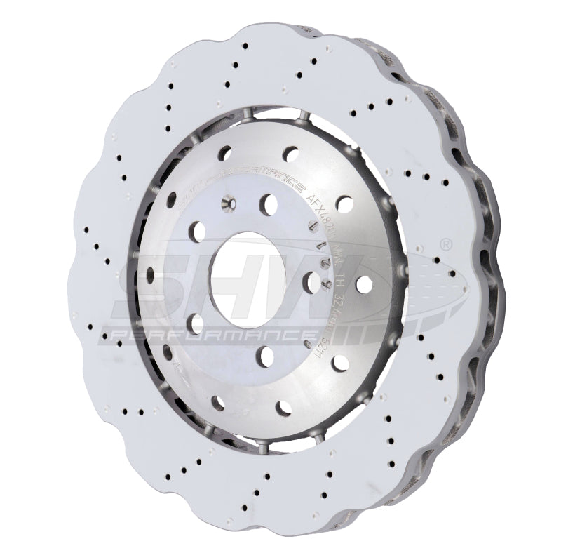 SHW 14-20 Audi R8 5.2L (Excl Ceramic Brakes) Front Drilled-Dimpled Lightweight Wavy Brake Rotor SHW Performance Brake Rotors - Drilled