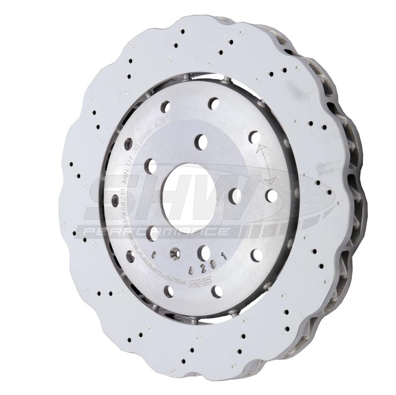 SHW 14-20 Audi R8 5.2L (Excl Ceramic Brakes) Rear Drilled-Dimpled Lightweight Wavy Brake Rotor SHW Performance Brake Rotors - Drilled