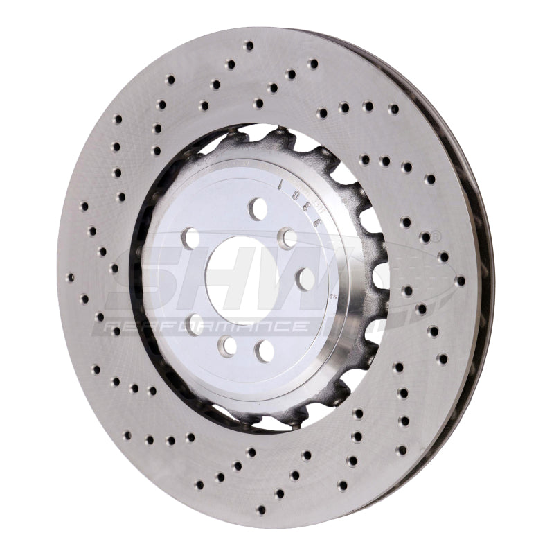 SHW 18-21 BMW M5 4.4L Left Rear Cross-Drilled Lightweight Brake Rotor SHW Performance Brake Rotors - Drilled