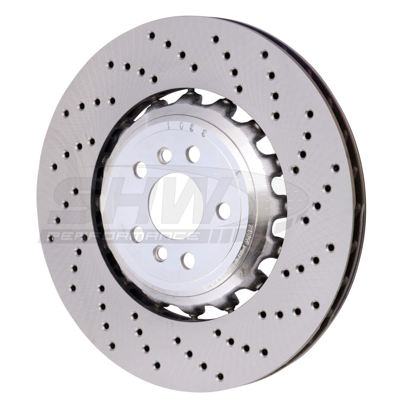 SHW 18-21 BMW M5 4.4L Right Rear Cross-Drilled Lightweight Brake Rotor SHW Performance Brake Rotors - Drilled