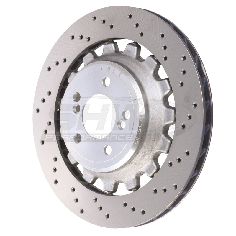 SHW 19-21 BMW M2 Competition 3.0L Right Rear Cross-Drilled Lightweight Brake Rotor SHW Performance Brake Rotors - Drilled