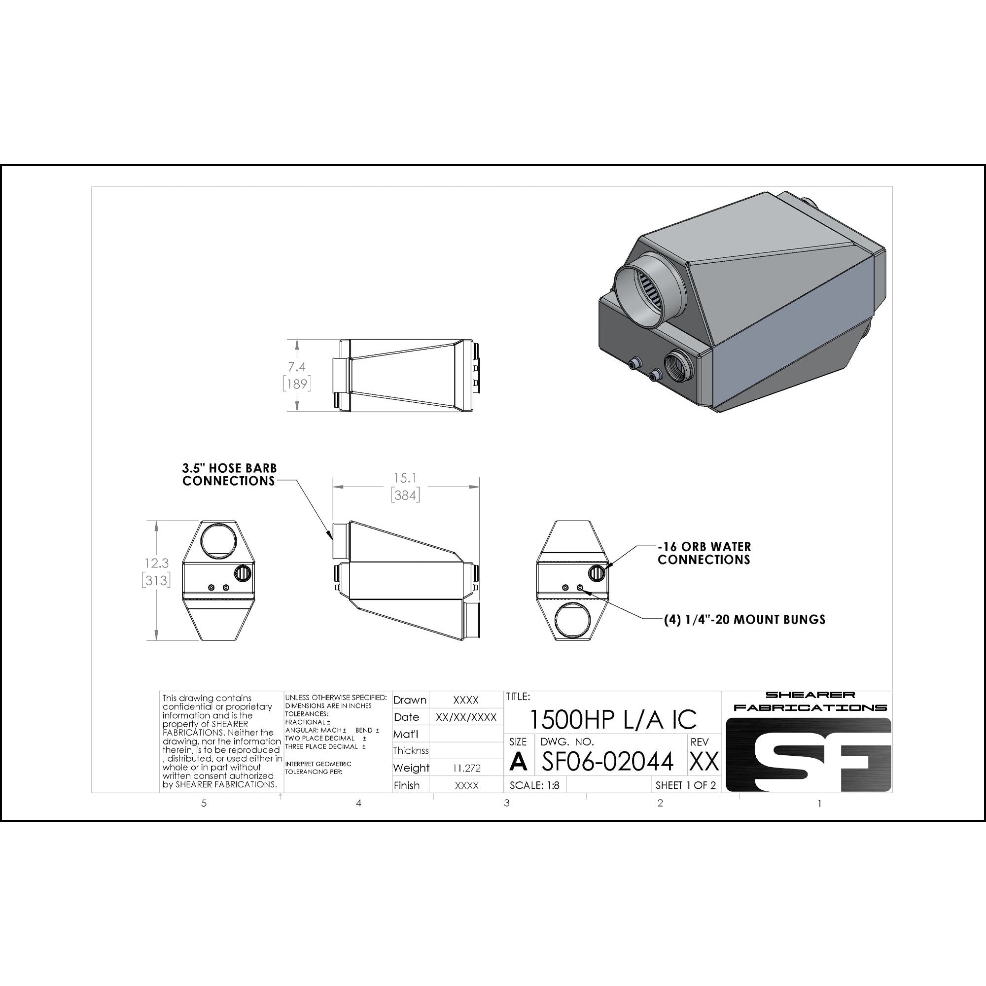 Shearer Fabrications 1500hp Single In/Out Shearer Fabrications Intercooler
