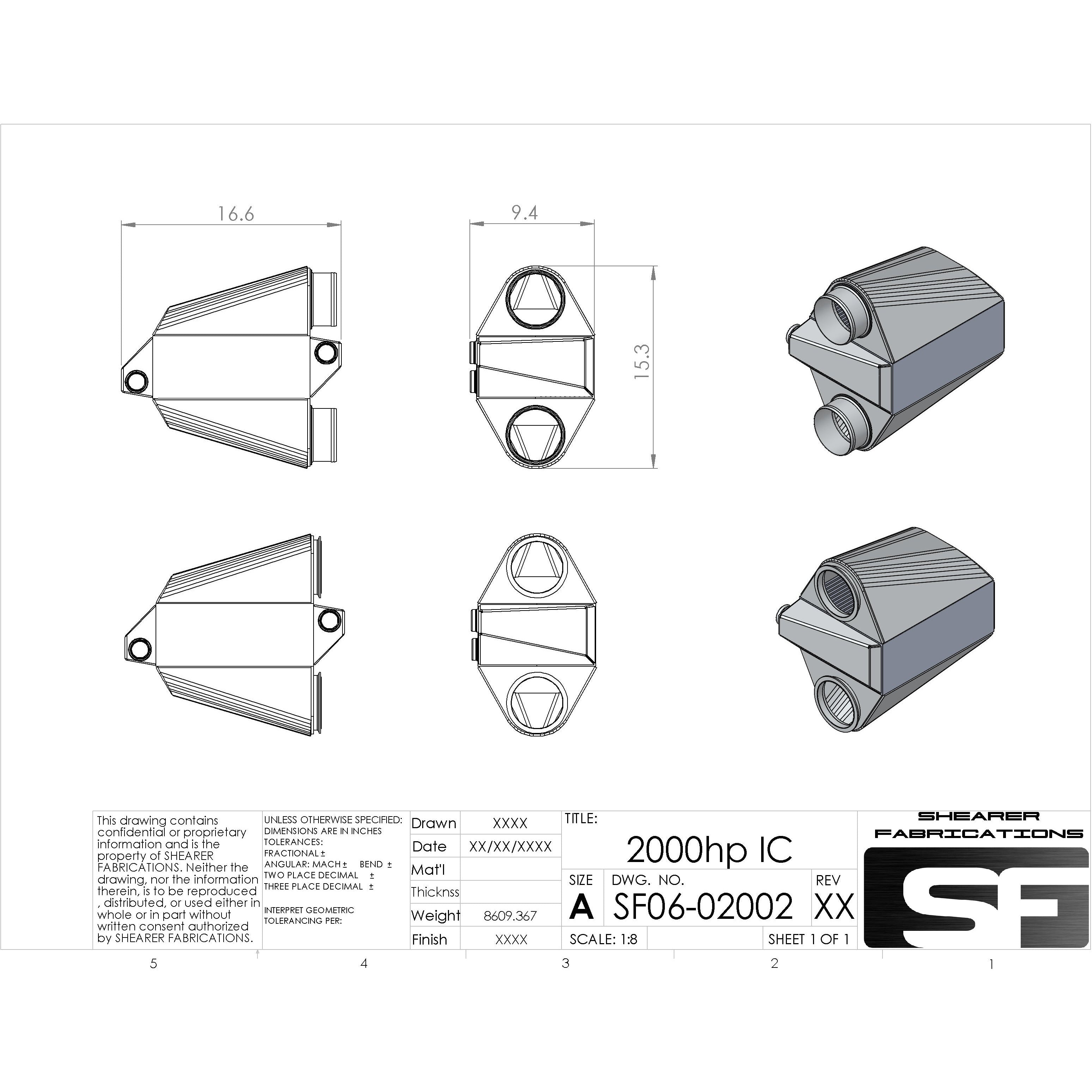 Shearer Fabrications 2000hp Single In/Out Shearer Fabrications Intercooler