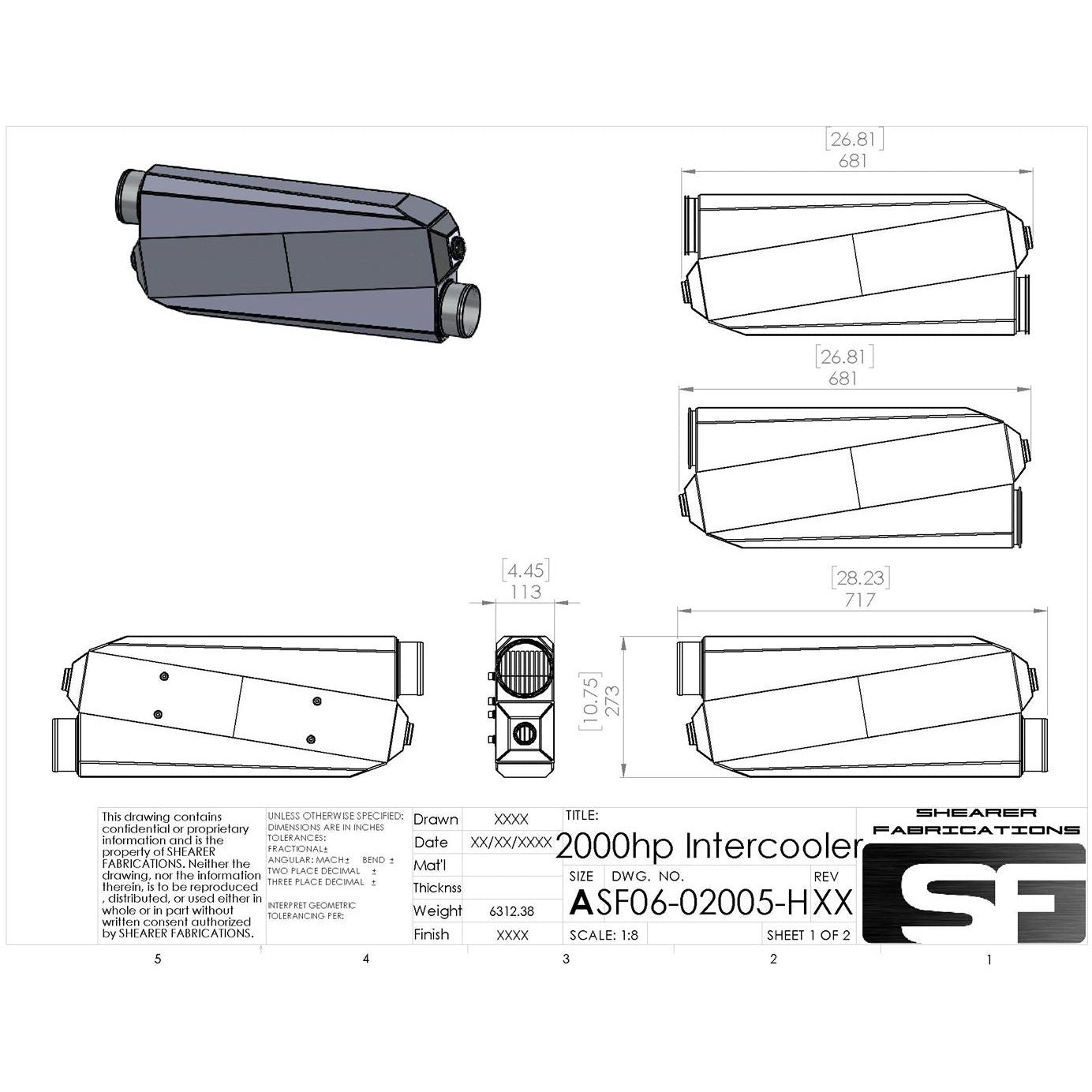 Shearer Fabrications 2000hp, Single In/Out Shearer Fabrications Intercooler