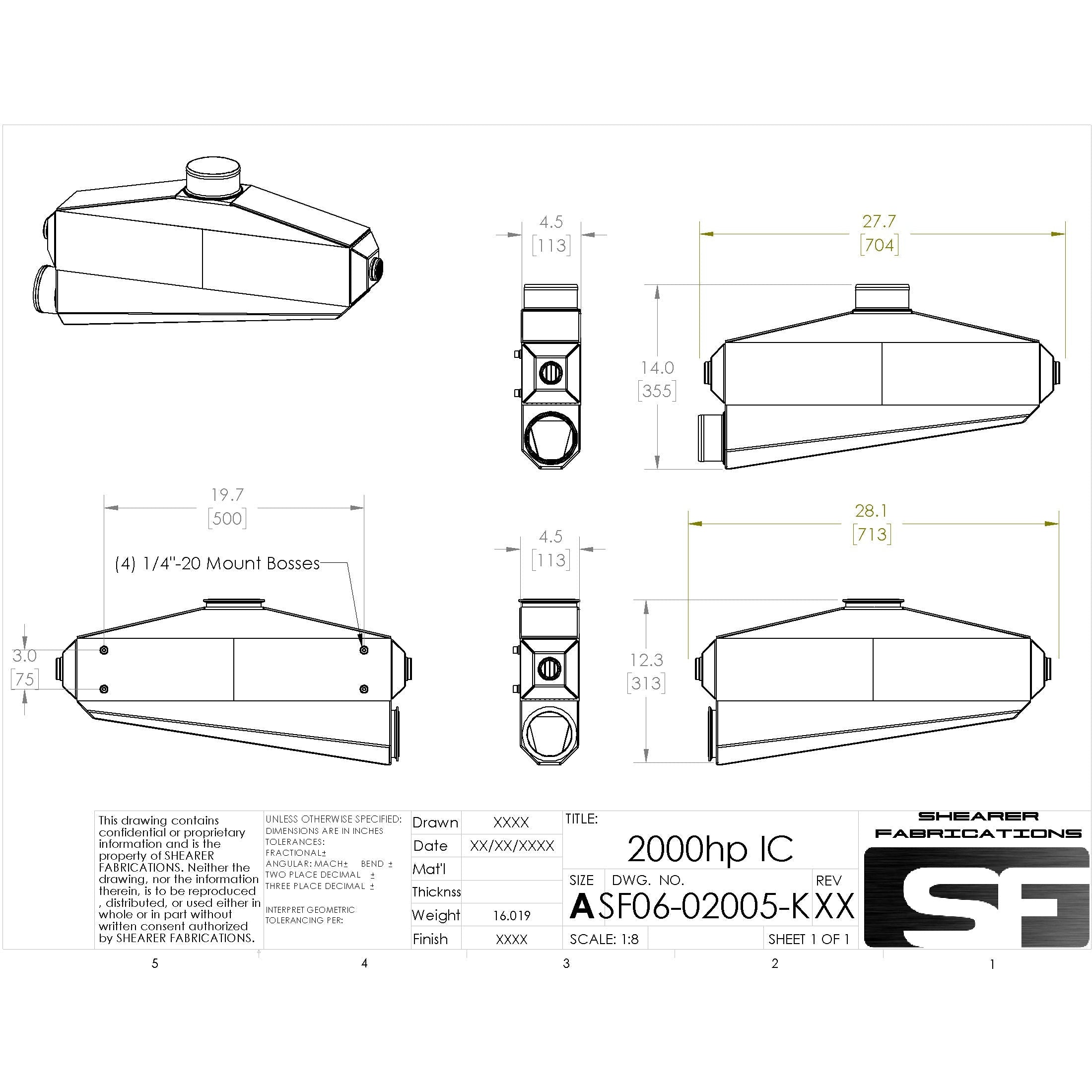 Shearer Fabrications 2000hp, Single In/Out Shearer Fabrications Intercooler