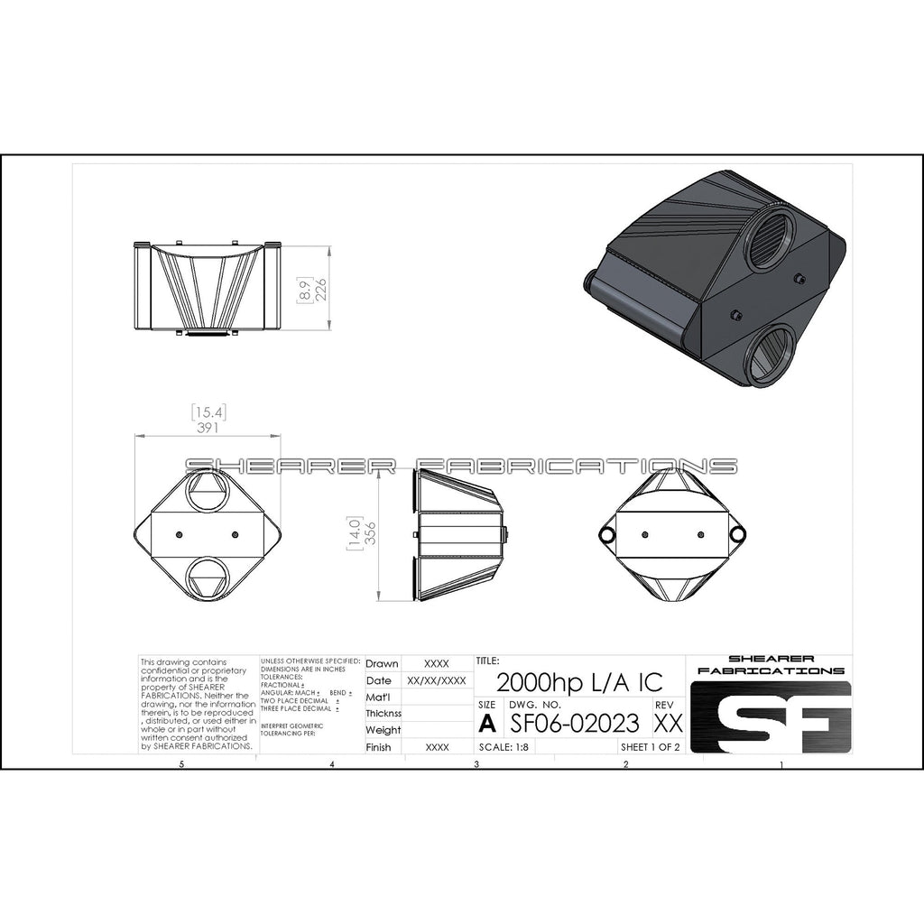 Shearer Fabrications 2000hp Single In/Out Shearer Fabrications Intercooler