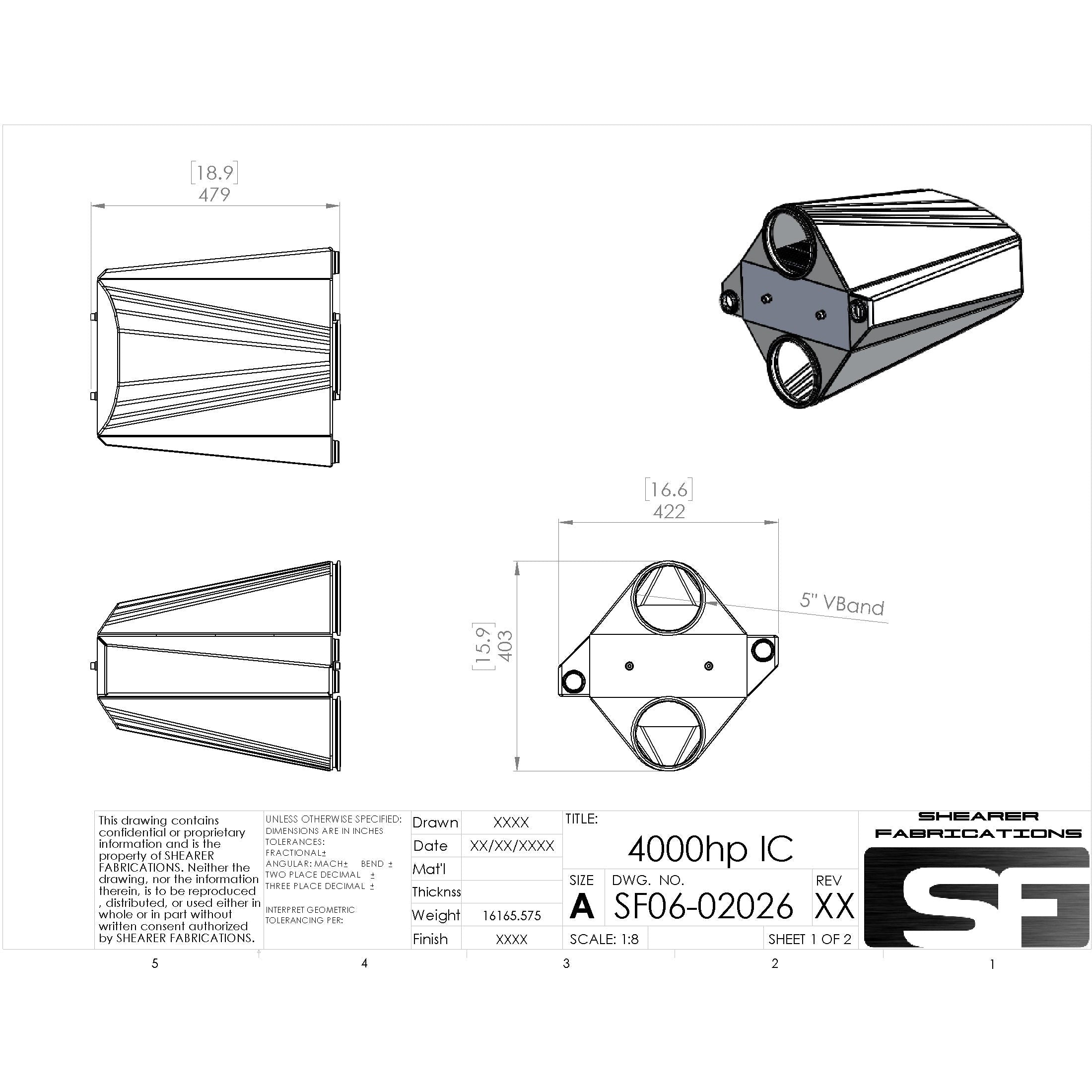 Shearer Fabrications 4000hp IC, 5" In/Out Shearer Fabrications Intercooler