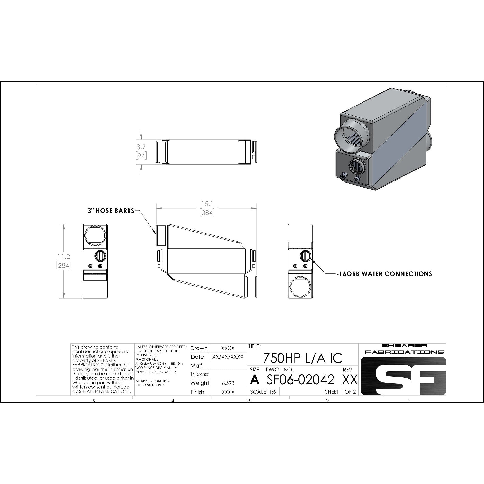 Shearer Fabrications 750hp Single In/Out Shearer Fabrications Intercooler