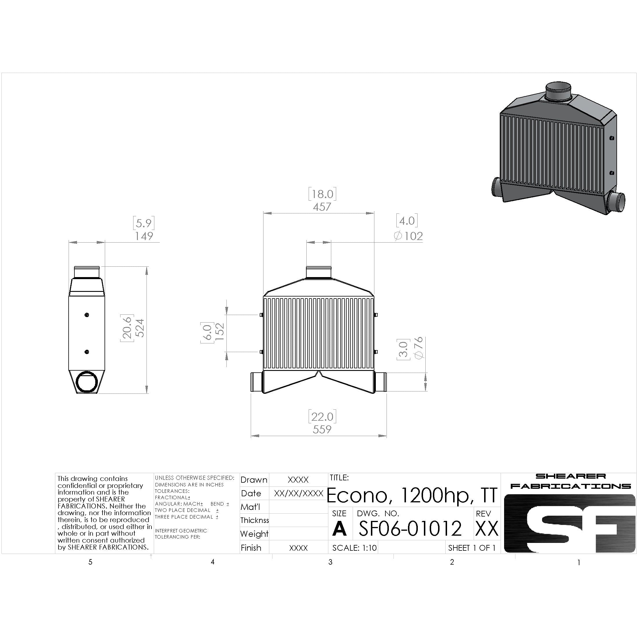 Shearer Fabrications Econo Air/Air, 1200hp. Twin Turbo Shearer Fabrications Intercooler