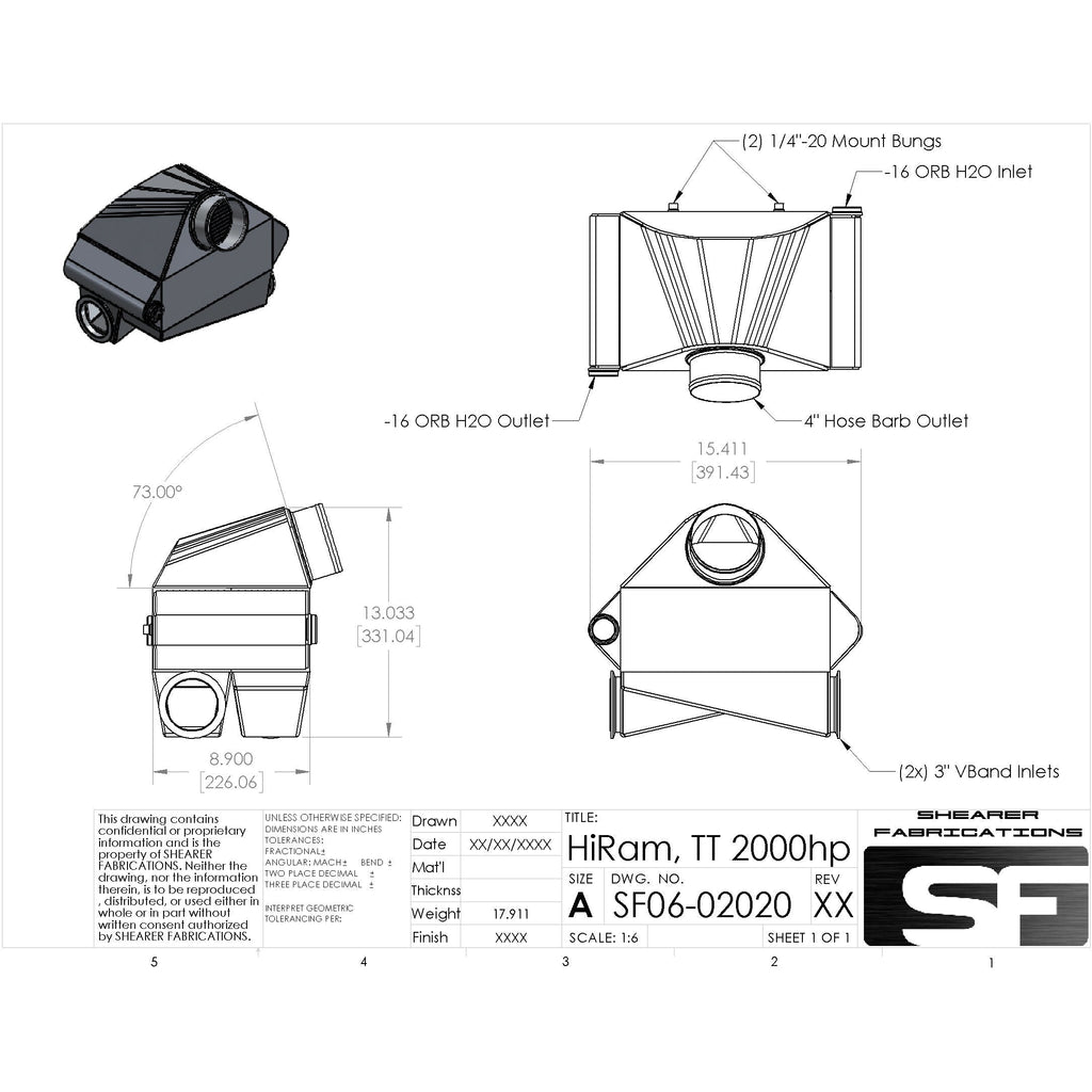 Shearer Fabrications HiRam Fitment TT IC, 2000hp Shearer Fabrications Intercooler