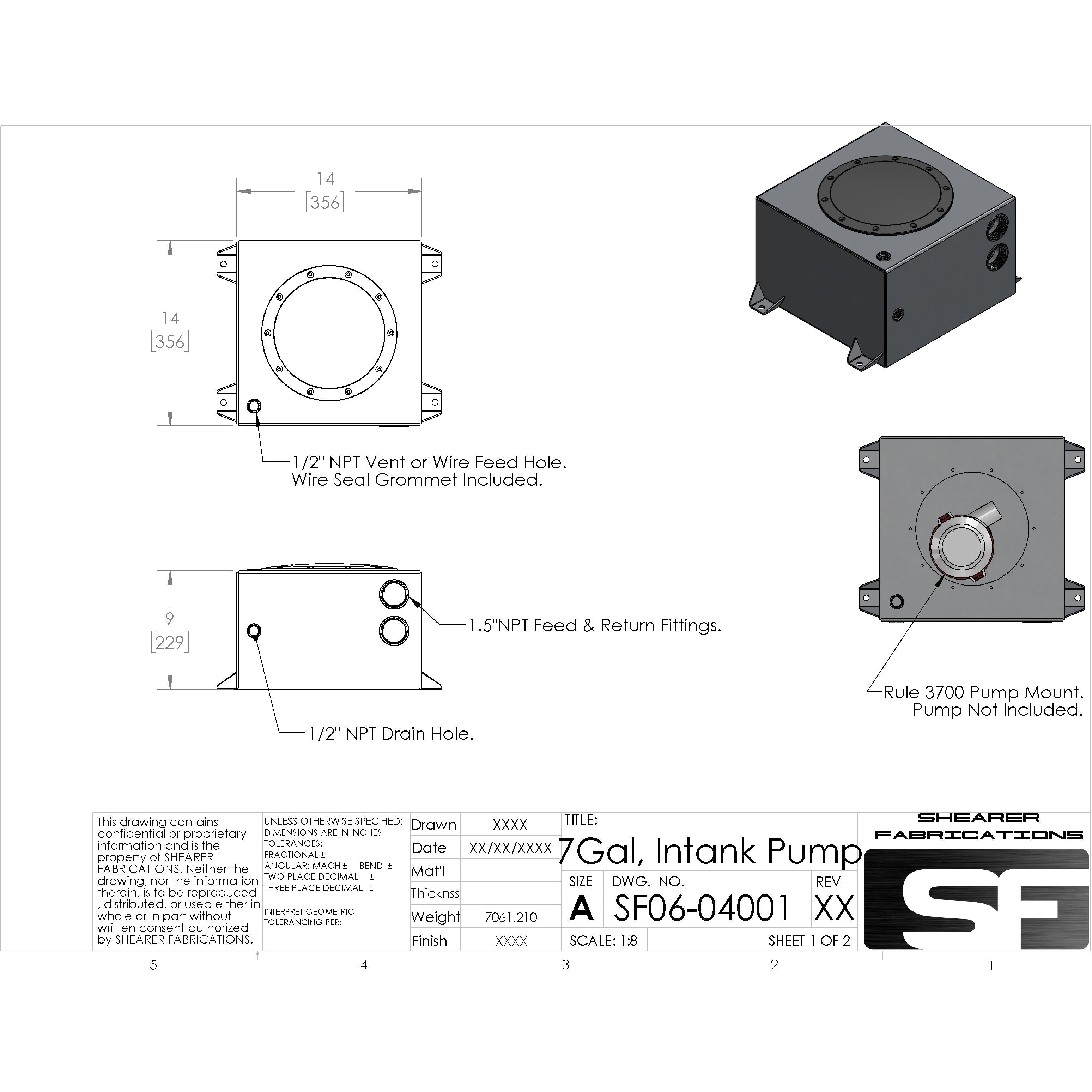 Shearer Fabrications Internal Pump 7.2gal Tank, Flip Lid Shearer Fabrications Water Tank