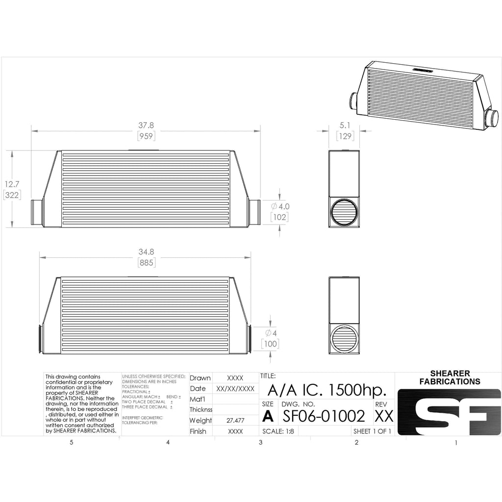 Shearer Fabrications Pro Series, 1500hp, Single In/Out Shearer Fabrications Intercooler