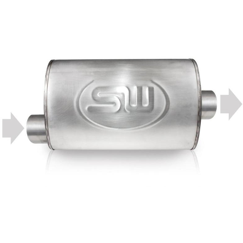 Stainless Works 2.5in ID OFFSET INLET/ 2.5in OD CENTER OUTLET 5inX9in Stainless Works Muffler