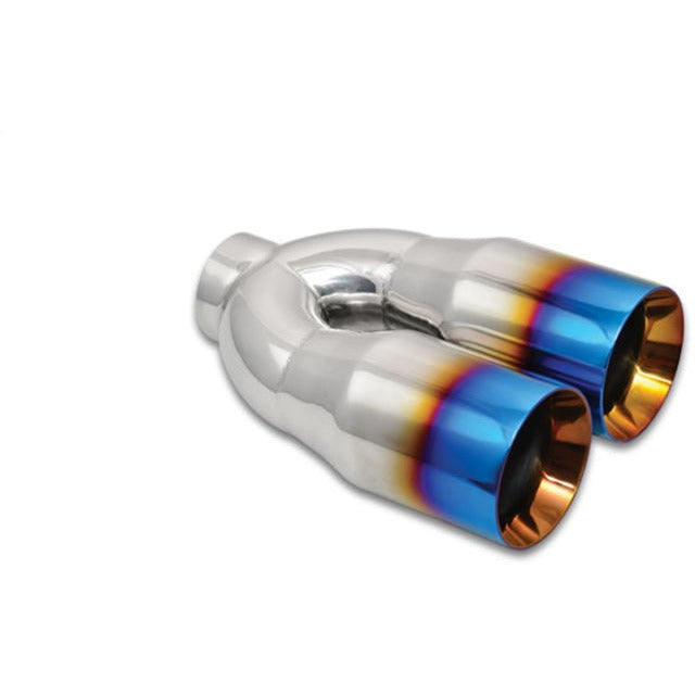 Vibrant 2.5in ID Dual 3.5in OD Round SS Tips (Double Wall, Straight Cut) with Burnt Blue Finish Vibrant Tips