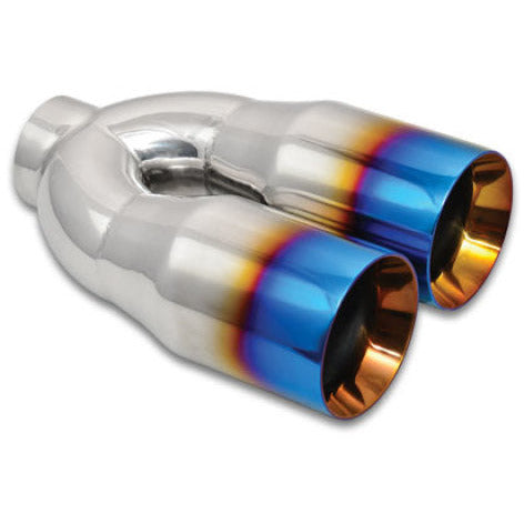 Vibrant 2.5in ID Dual 3.5in OD Round SS Tips (Double Wall, Straight Cut) with Burnt Blue Finish Vibrant Tips