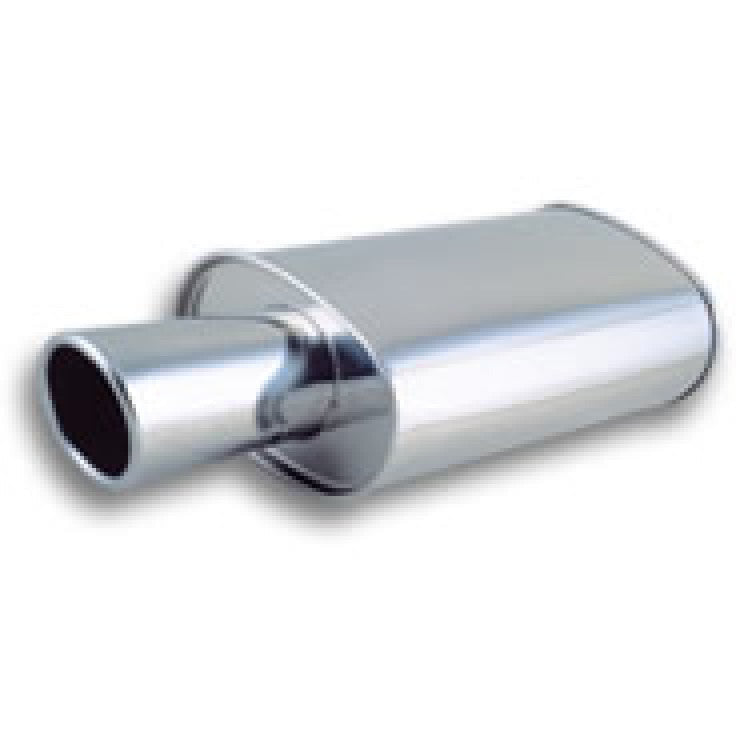 Vibrant StreetPower Turbo Oval Muffler with 4in Round Tip Angle Cut Rolled Edge - 3in inlet I.D. Vibrant Muffler