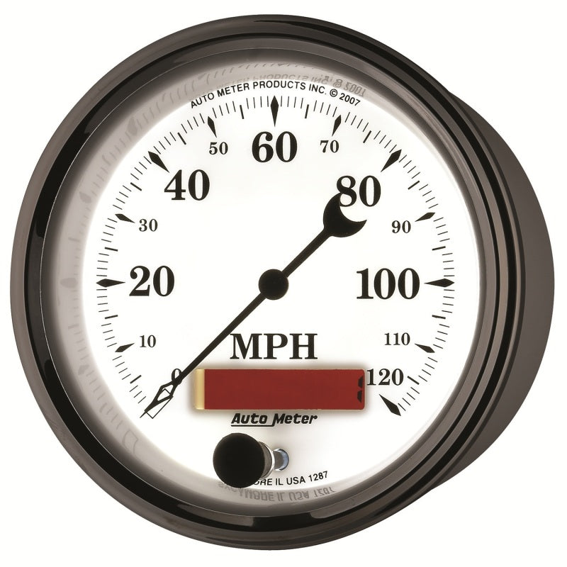 AutoMeter Gauge Speedometer 3-3/8in. 120MPH Elec. Prog. W/ Lcd Odo Old Tyme Wht II AutoMeter Gauges