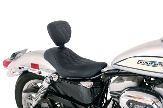 Mustang 04-21 Harley Sportster Wide Tripper Solo Seat w/Driver Backrest Diamond Stitch - Black