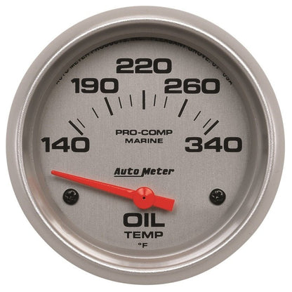 Autometer Marine Silver Ultra Lite Electric Oil Temperature Gauge 2-5/8in 140-300 Deg F AutoMeter Gauges