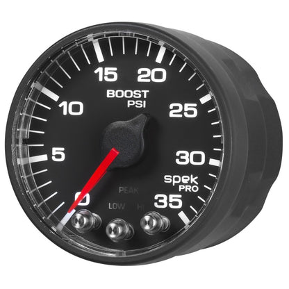 Autometer Spek-Pro Gauge Boost 2 1/16in 35psi Stepper Motor W/Peak & Warn Black/Black AutoMeter Gauges