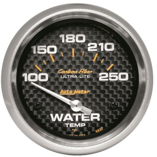 AutoMeter Gauge Water Temp 2-5/8in (66.7mm) 100-250F Electric Carbon Fiber AutoMeter Gauges