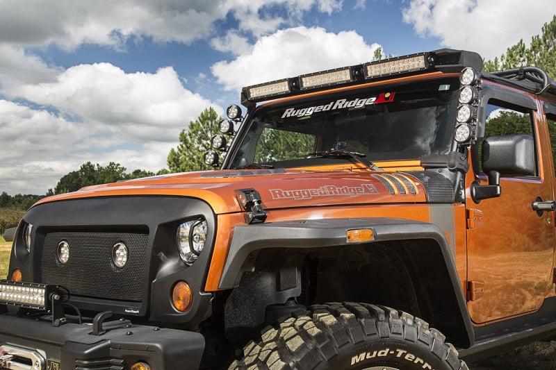 Rugged Ridge 07-18 Jeep Wrangler JK Elite Fast Track Windshield Light Bar Mount w/ Crossbar Rugged Ridge Light Bars & Cubes