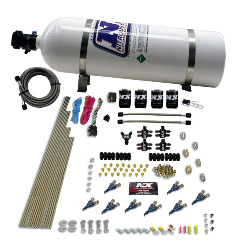 Nitrous Express 8 Cyl Piranha Direct Port 4 Solenoids Nitrous Kit (200-500HP) w/15lb Bottle